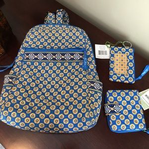 Vera Bradley blue and yellow backpack set